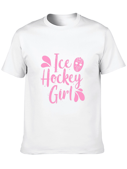 Ice Hockey Girl Pink Graphic T-Shirt