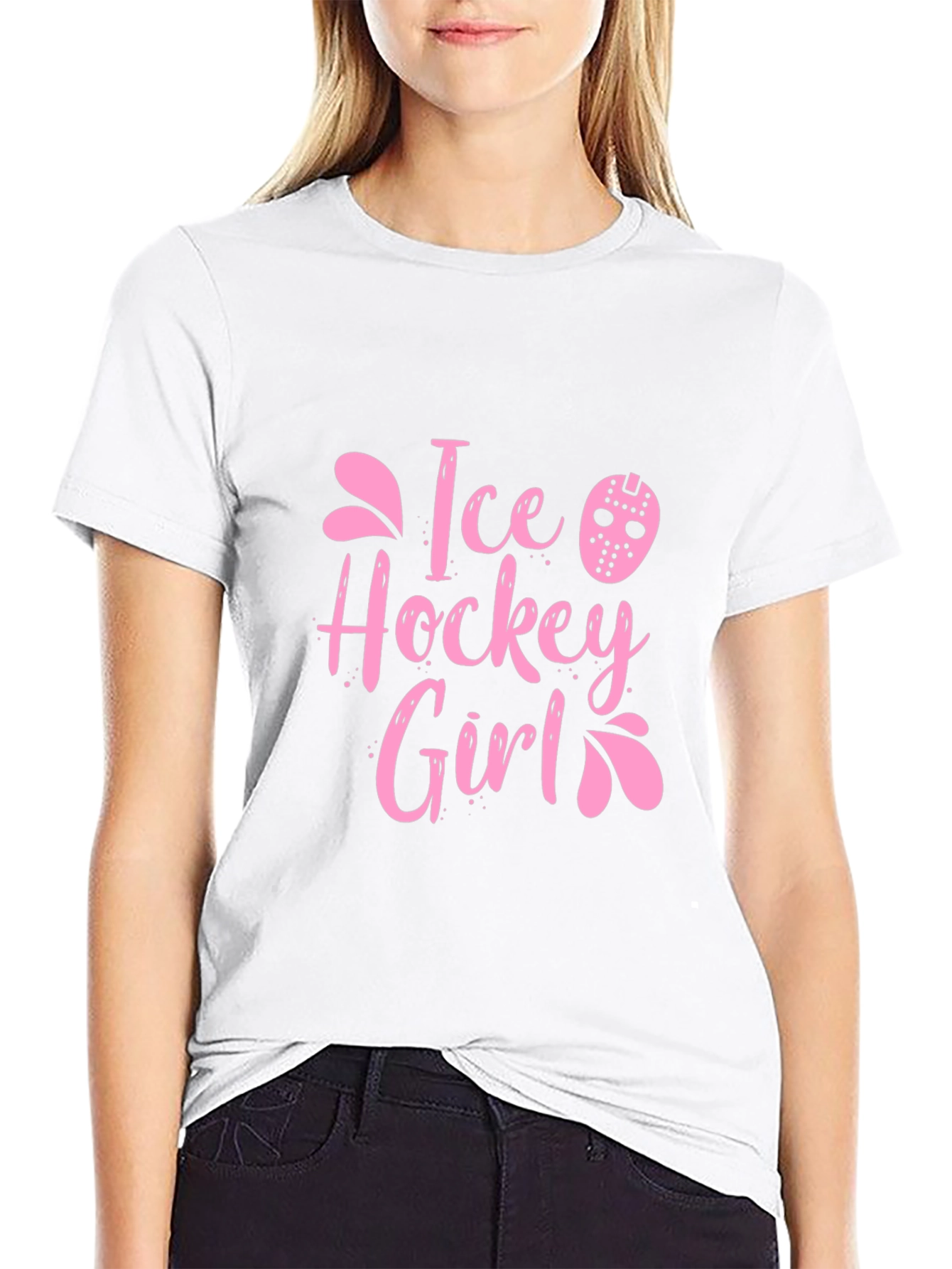 Ice Hockey Girl Pink Graphic T-Shirt