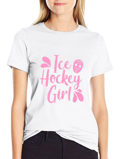 Ice Hockey Girl Pink Graphic T-Shirt
