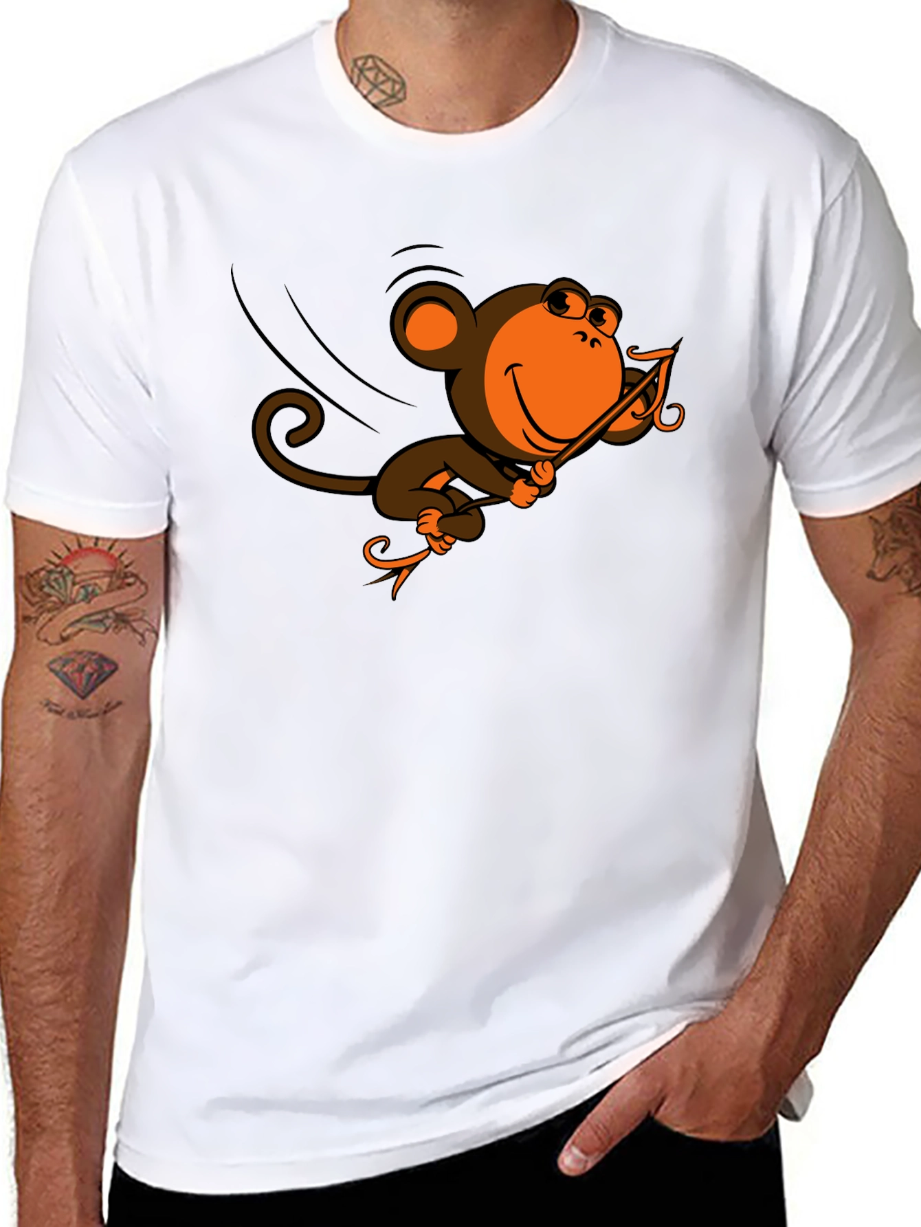 Monkey Swinging T-Shirt - Fun Cartoon Design