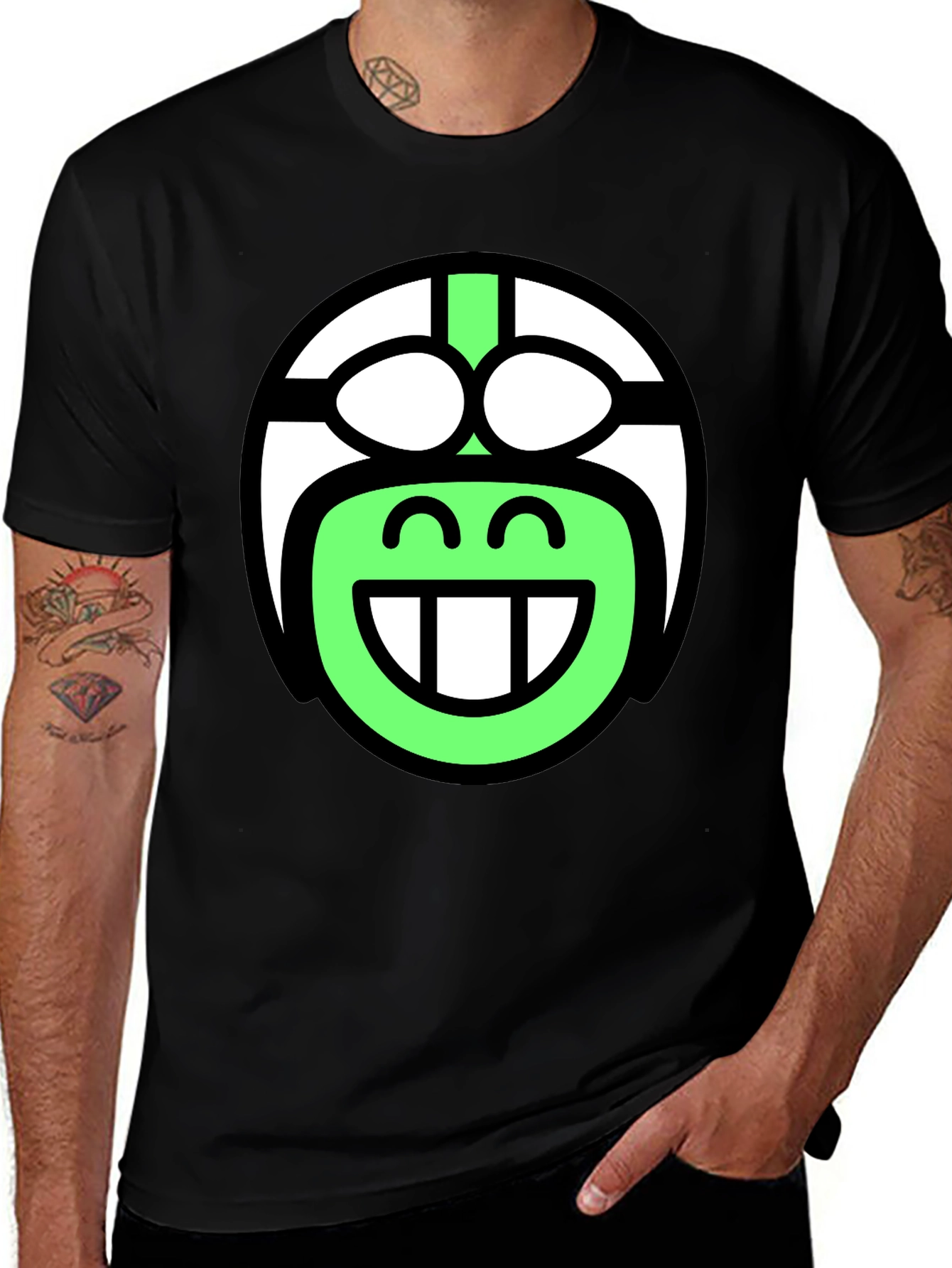 Funky Smiley Face T-Shirt - Black Cotton Blend