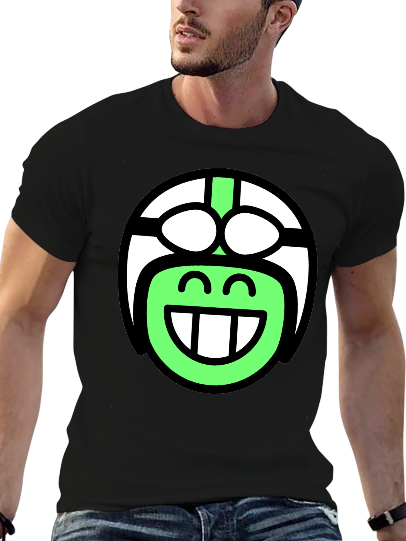 Funky Smiley Face T-Shirt - Black Cotton Blend