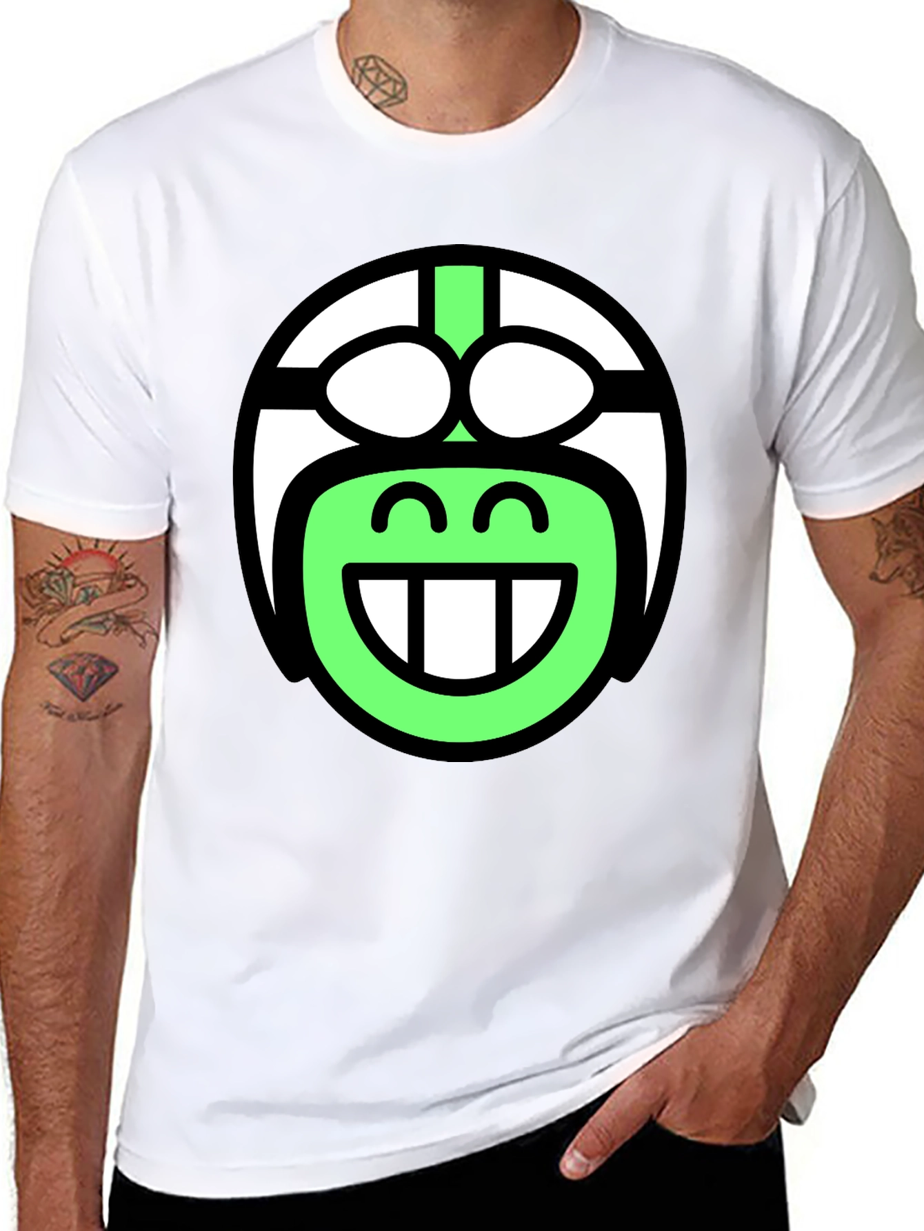 Funky Smiley Face T-Shirt - Black Cotton Blend