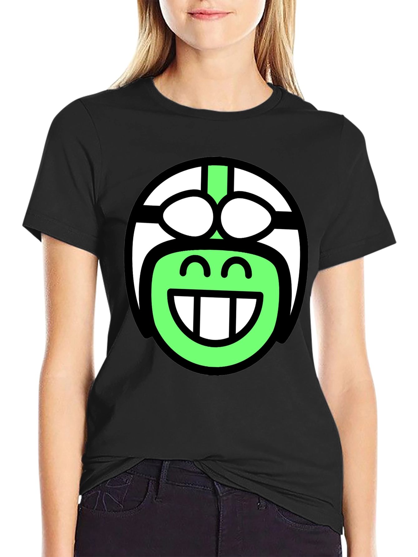 Funky Smiley Face T-Shirt - Black Cotton Blend