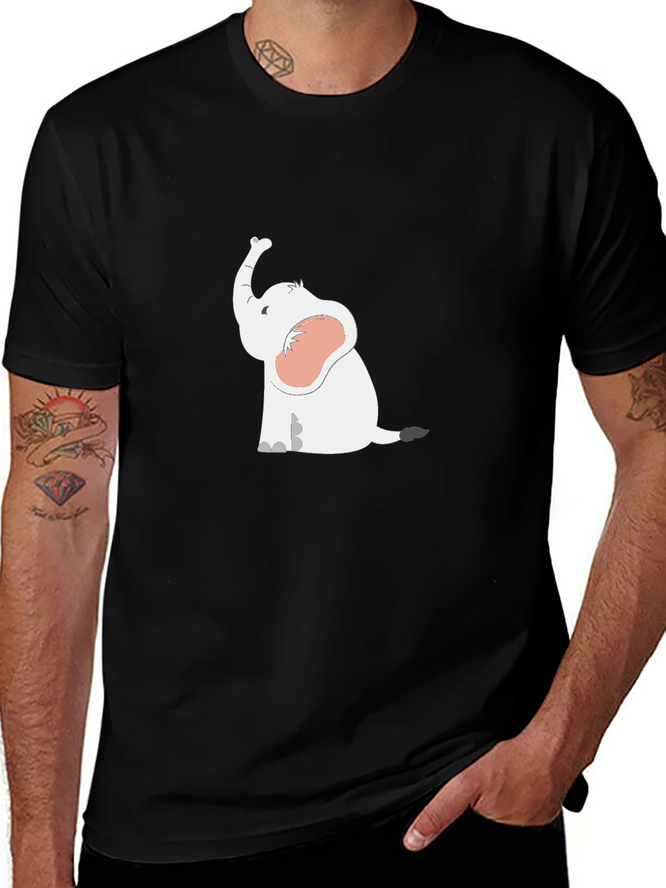 Cute Elephant Graphic T-Shirt - Black