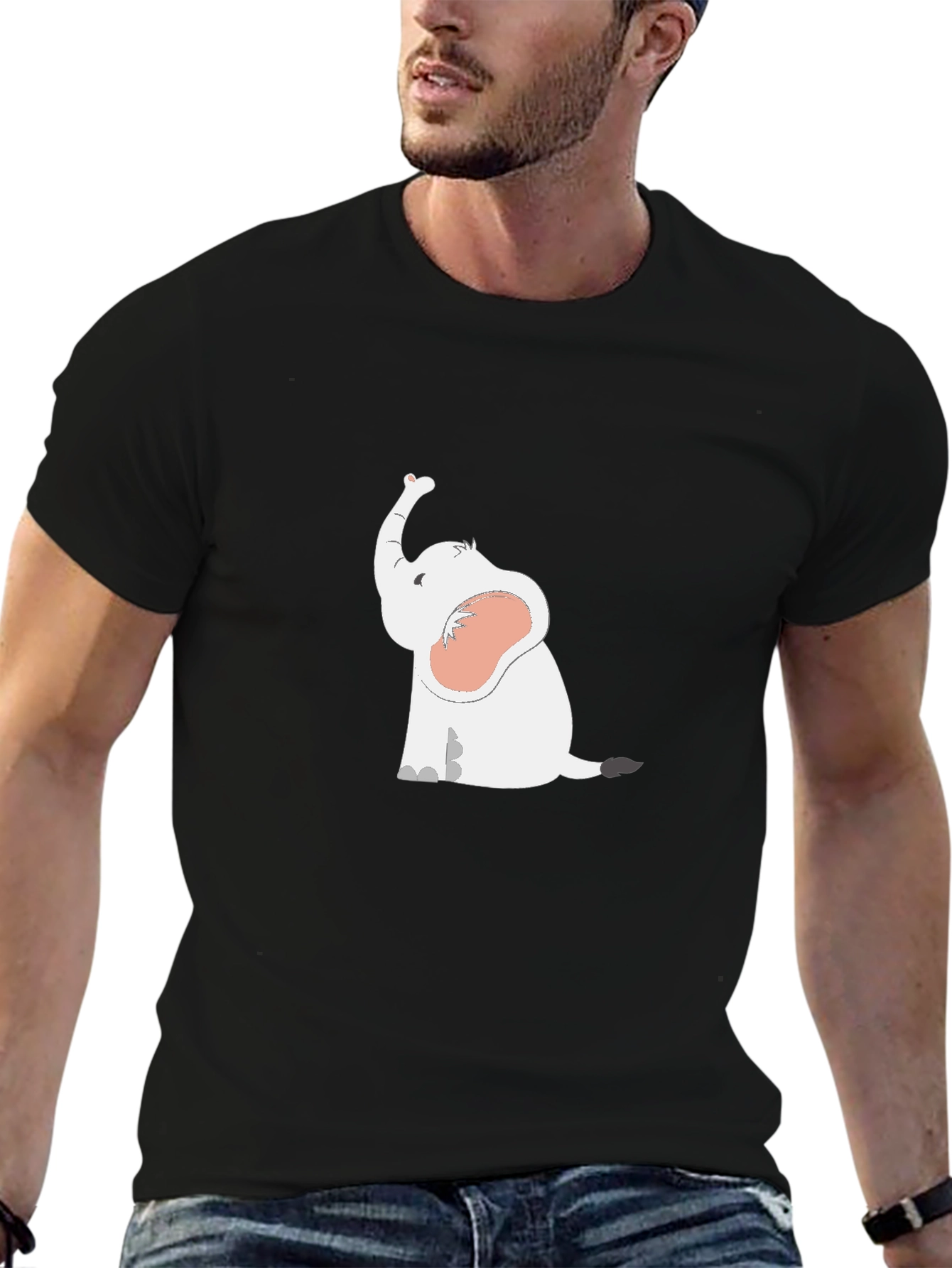 Cute Elephant Graphic T-Shirt - Black