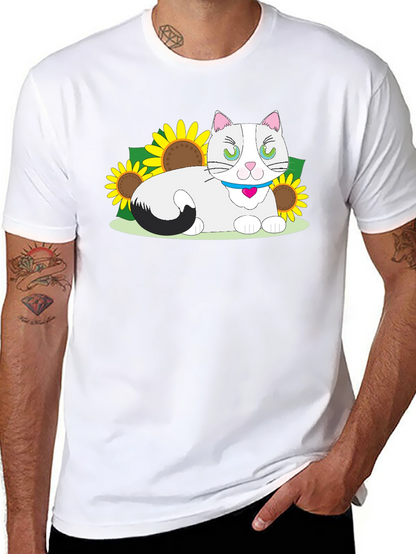 Cat & Sunflower Graphic T-Shirt