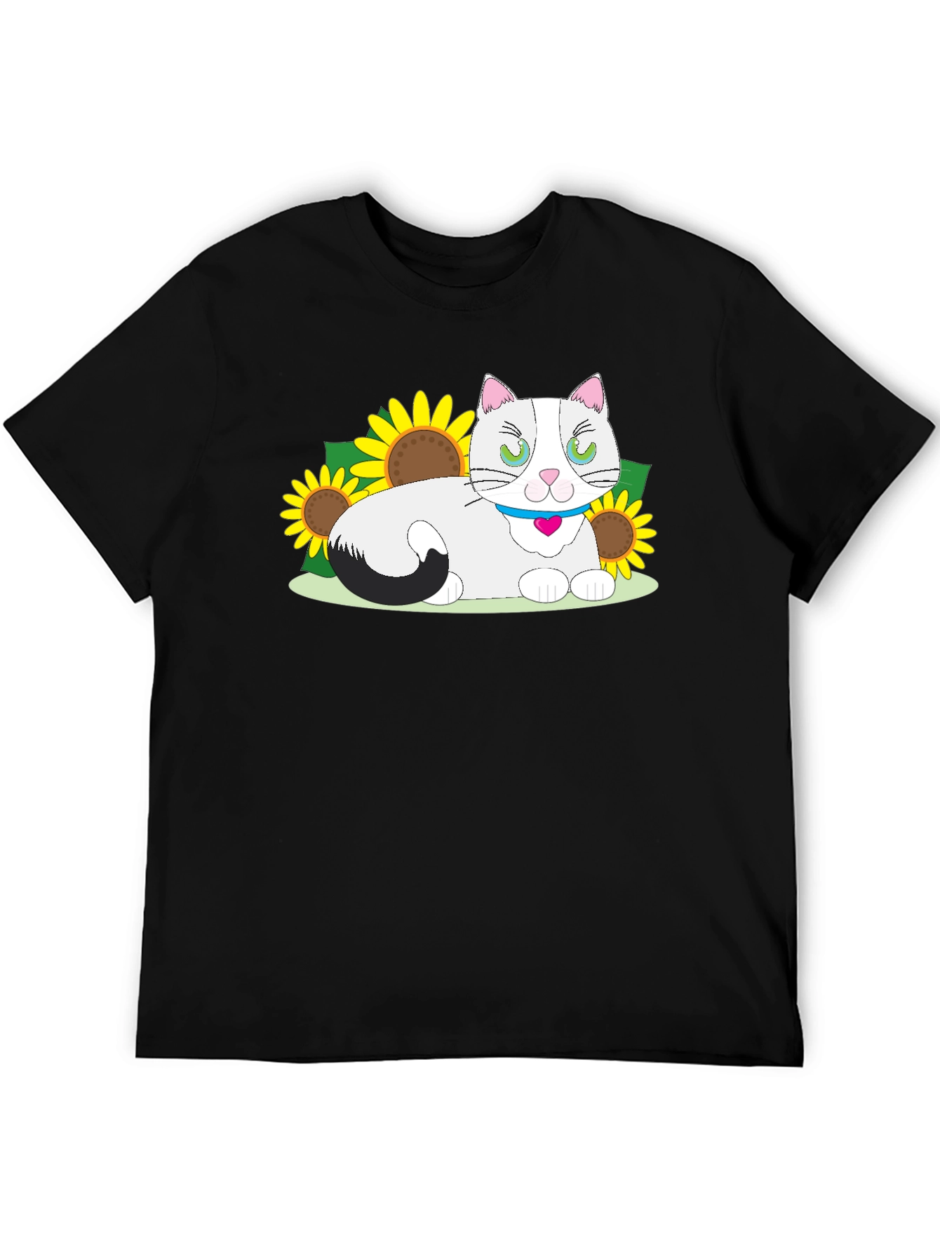 Cat & Sunflower Graphic T-Shirt