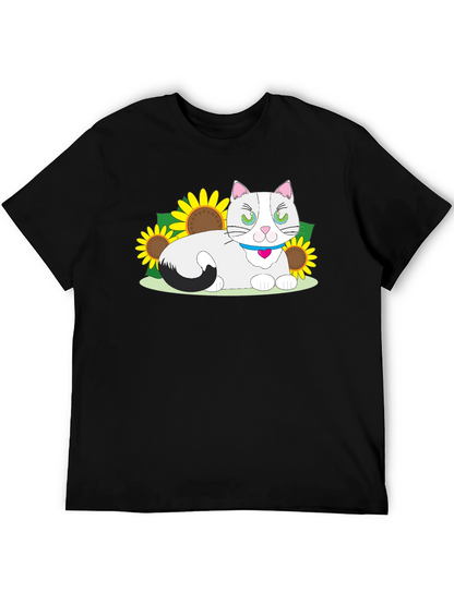 Cat & Sunflower Graphic T-Shirt