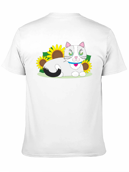 Cat & Sunflower Graphic T-Shirt