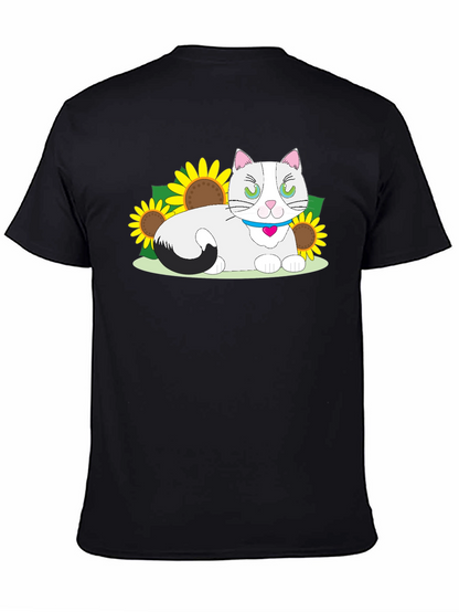 Cat & Sunflower Graphic T-Shirt