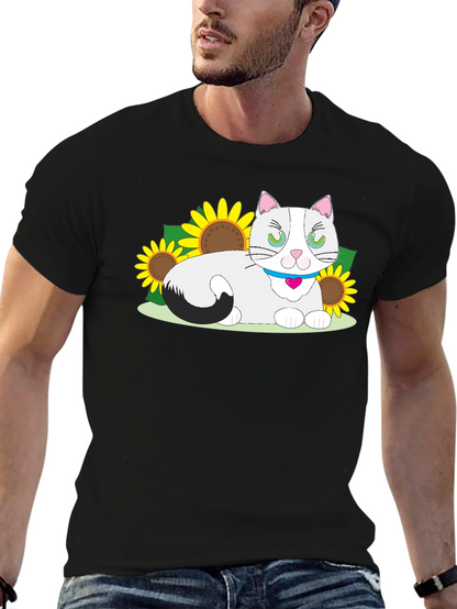 Cat & Sunflower Graphic T-Shirt