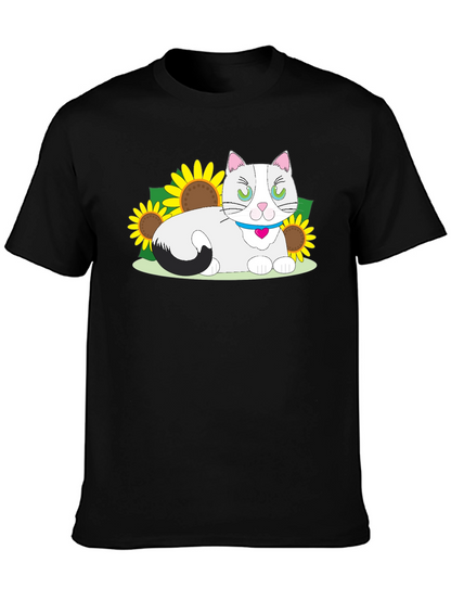 Cat & Sunflower Graphic T-Shirt