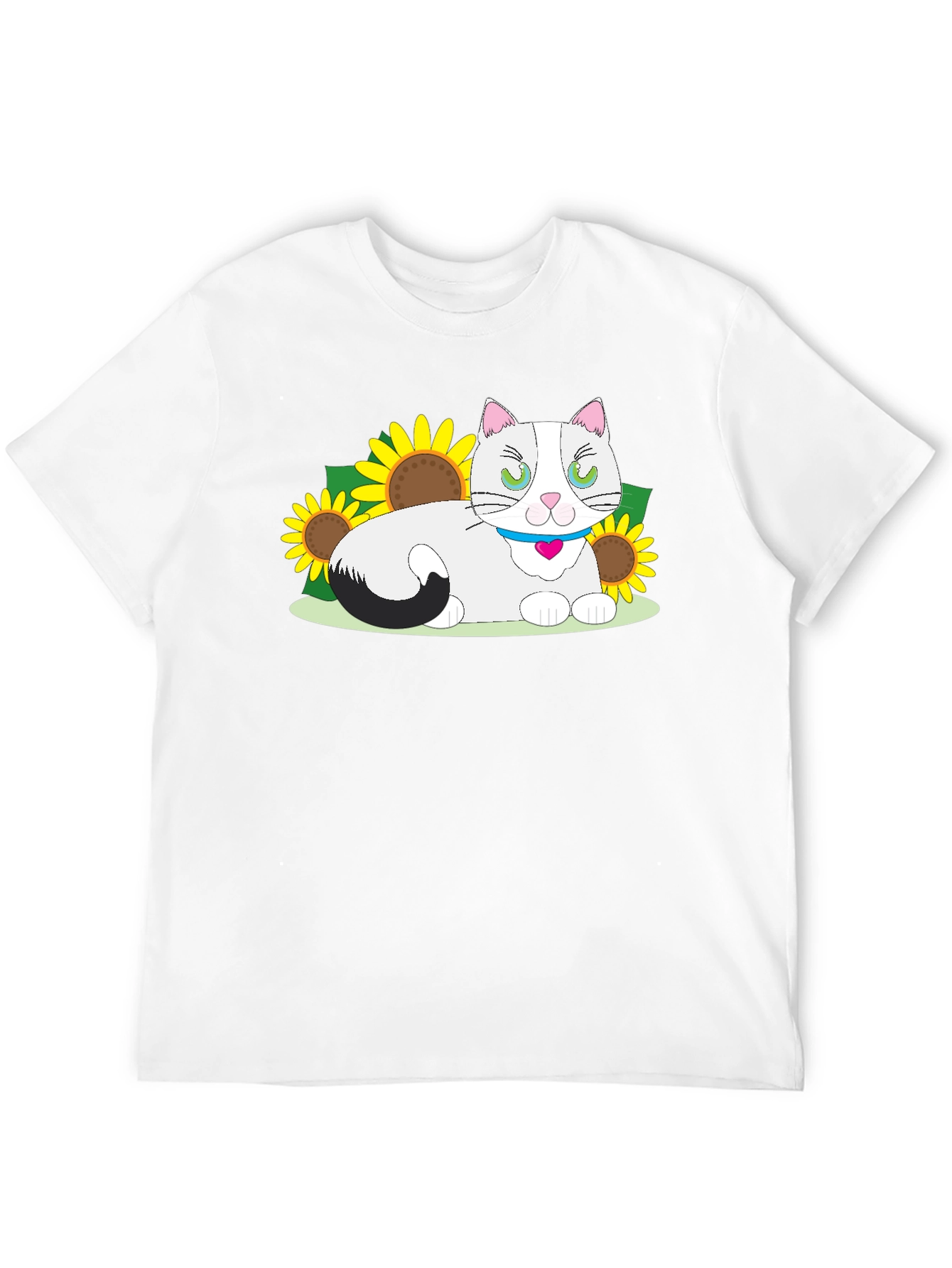 Cat & Sunflower Graphic T-Shirt