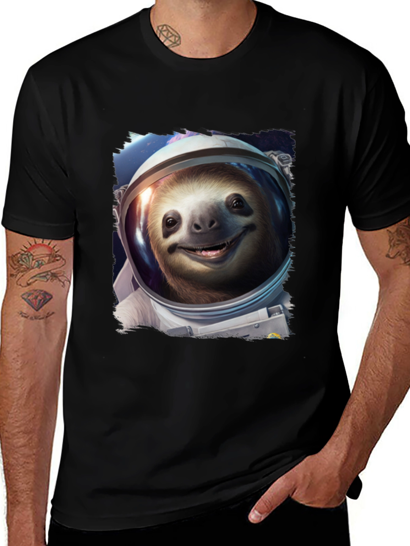 Sloth Astronaut Graphic Tee - Black