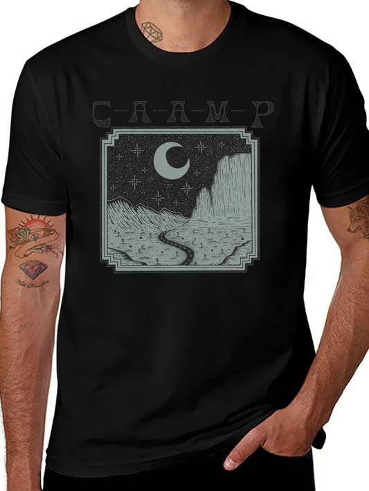 Mens Black Moonlit Desert Graphic T-Shirt