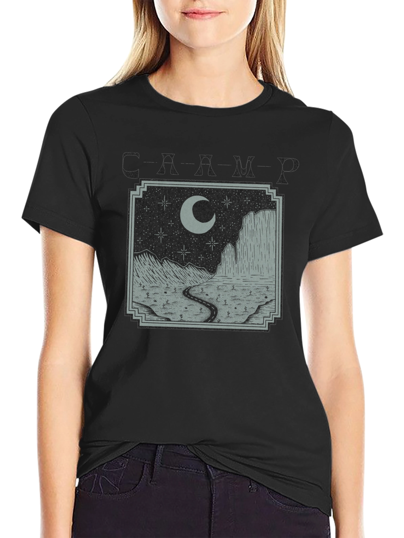 Mens Black Moonlit Desert Graphic T-Shirt