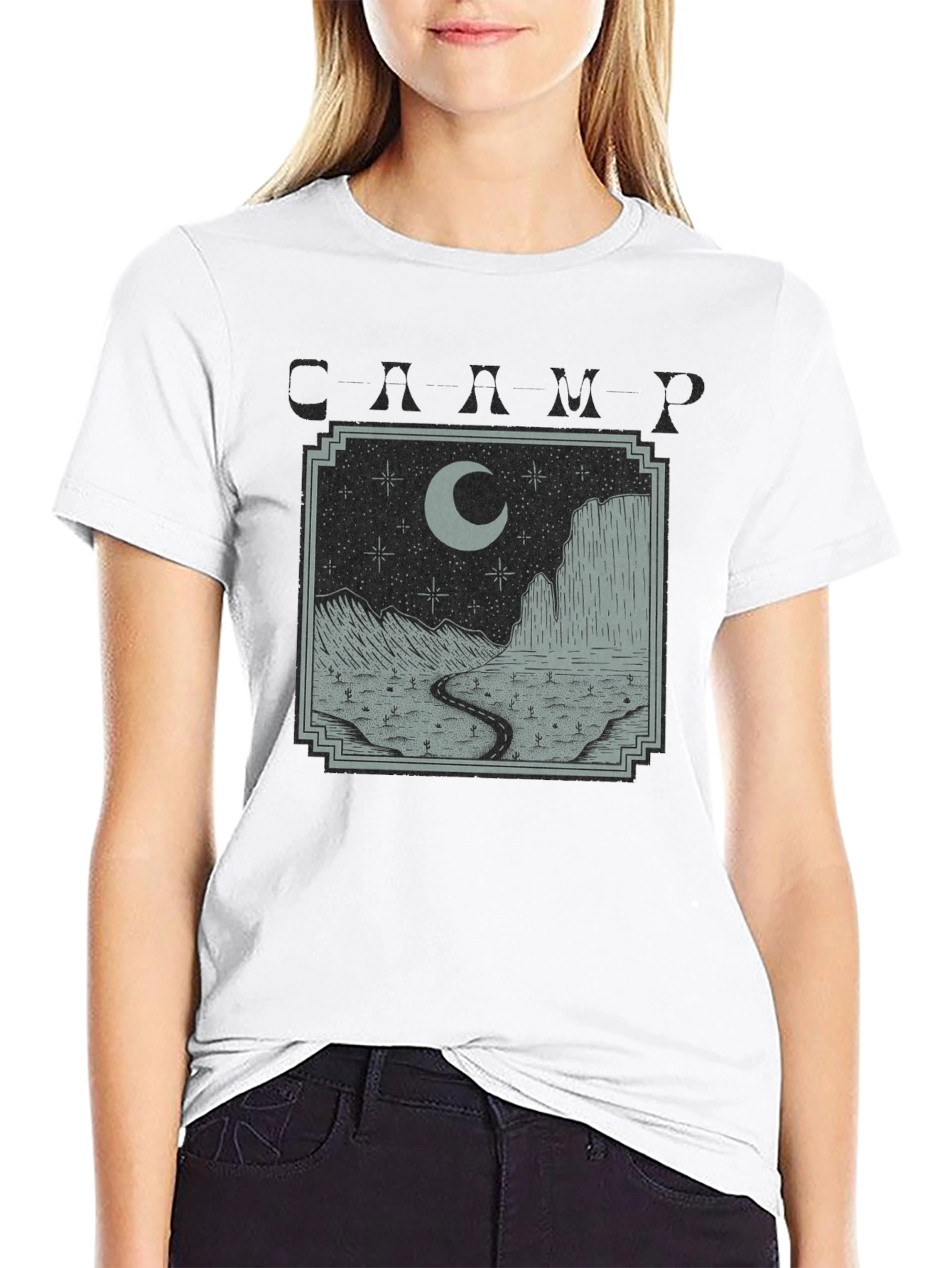 Mens Black Moonlit Desert Graphic T-Shirt