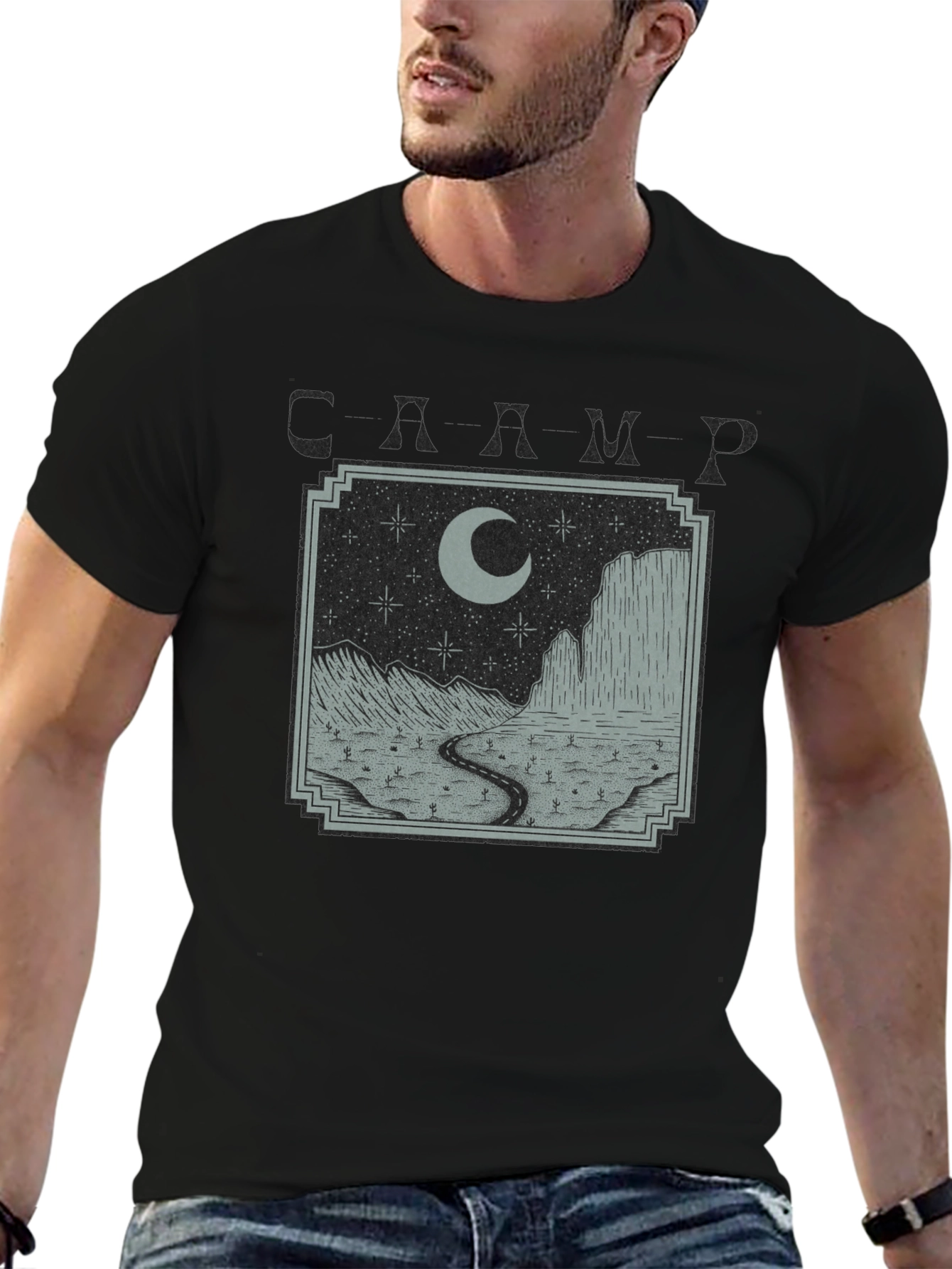 Mens Black Moonlit Desert Graphic T-Shirt