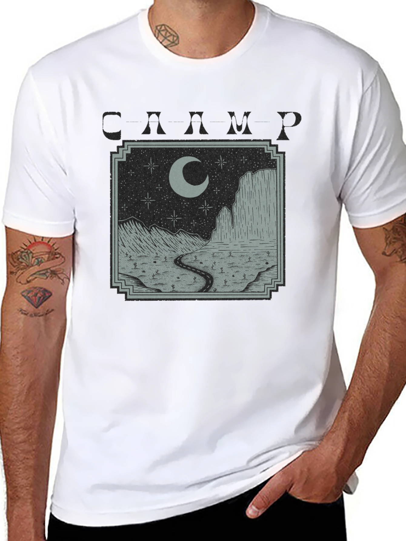 Mens Black Moonlit Desert Graphic T-Shirt
