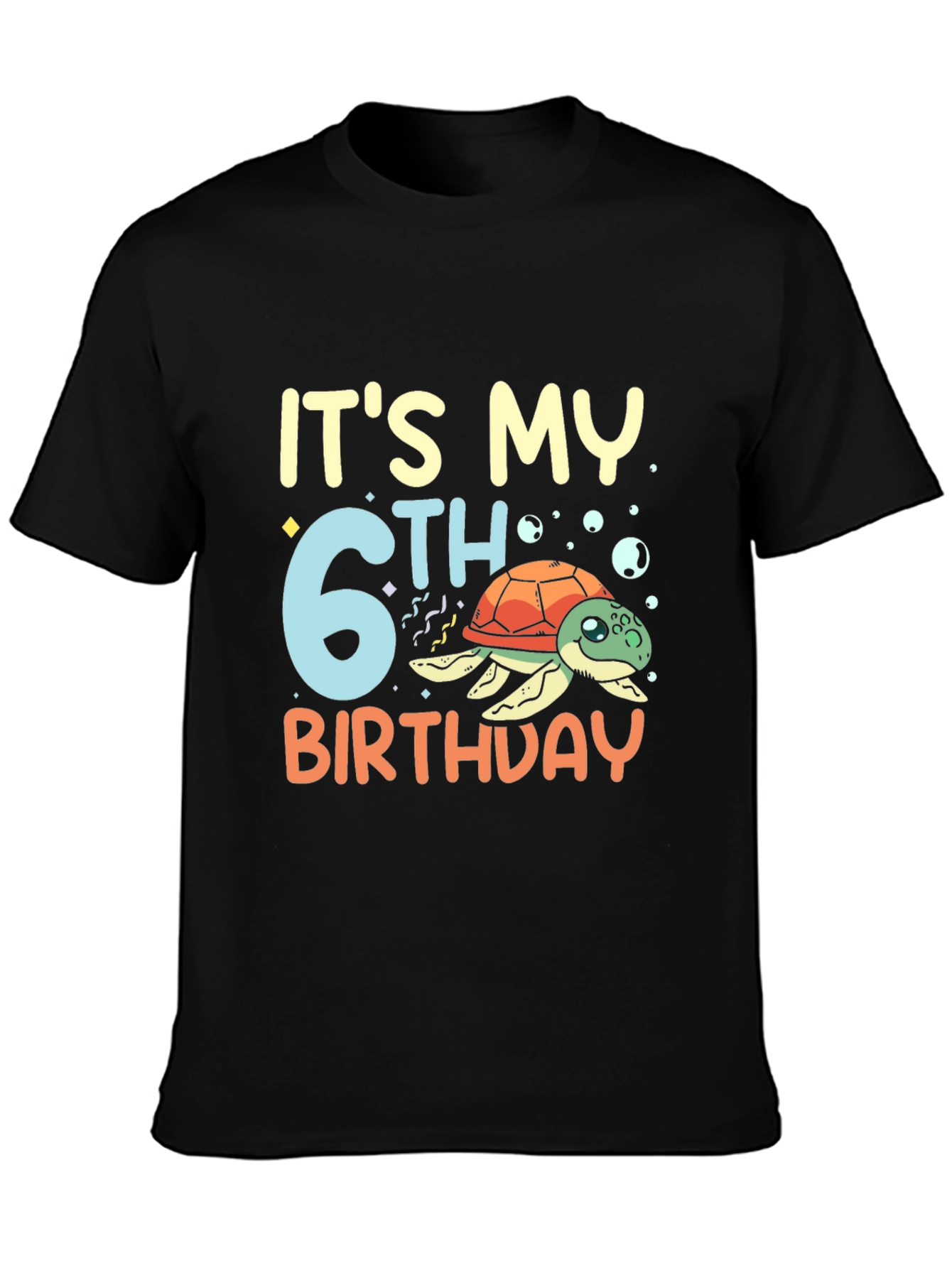Its My 6th Birthday Turtle Black T-Shirt