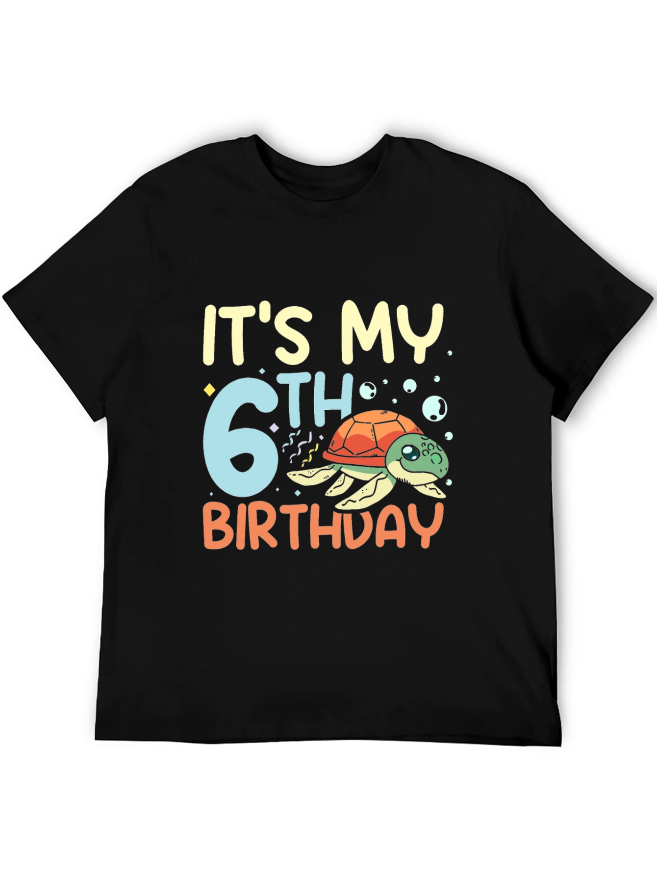 Its My 6th Birthday Turtle Black T-Shirt