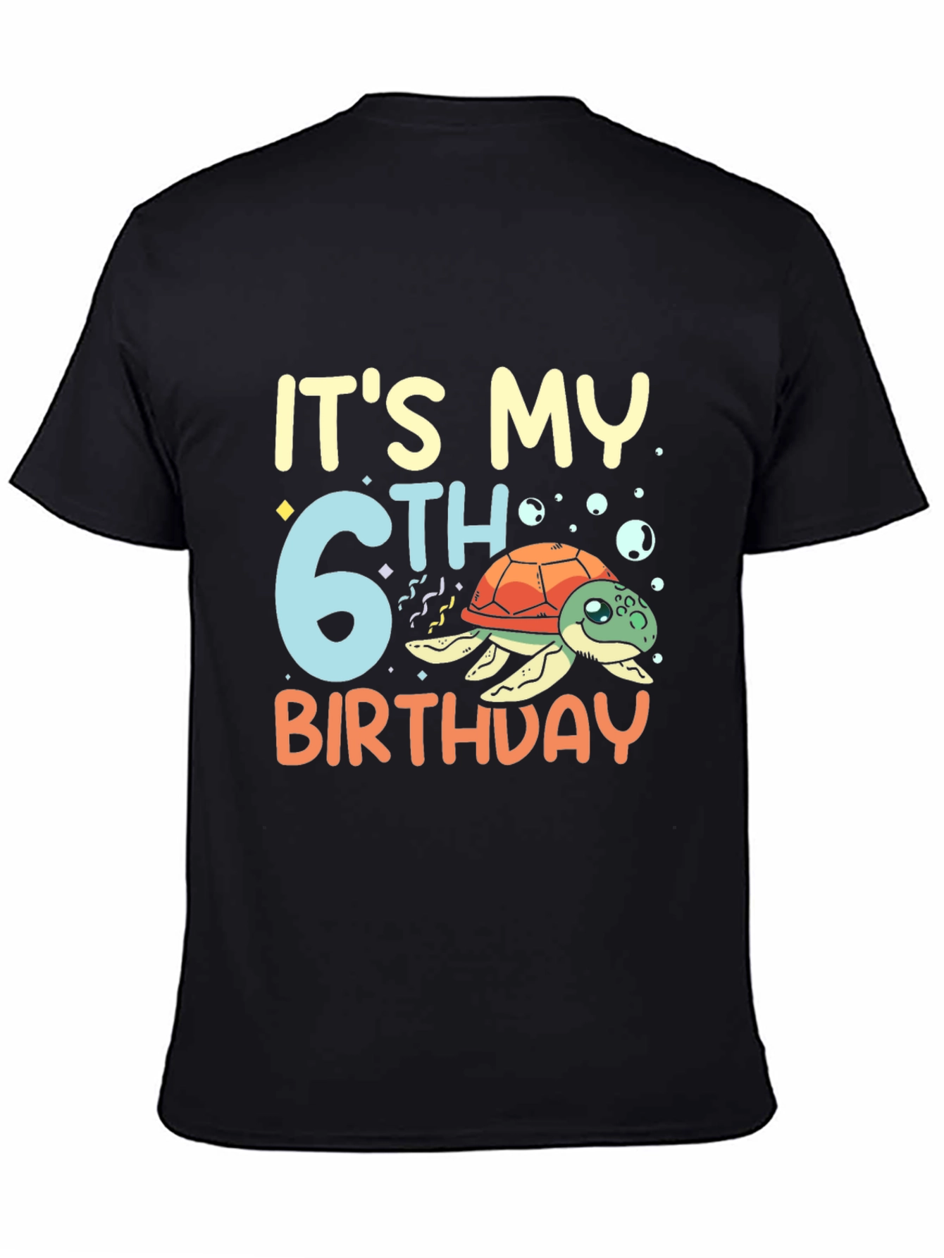 Its My 6th Birthday Turtle Black T-Shirt