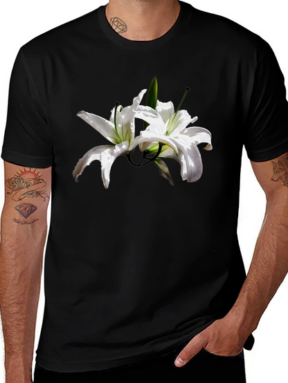 Floral Lily Graphic Tee - Stylish Black T-Shirt