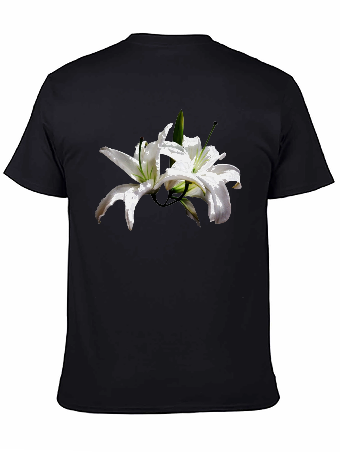 Floral Lily Graphic Tee - Stylish Black T-Shirt