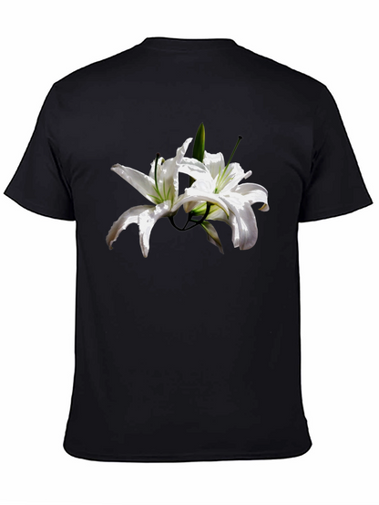Floral Lily Graphic Tee - Stylish Black T-Shirt