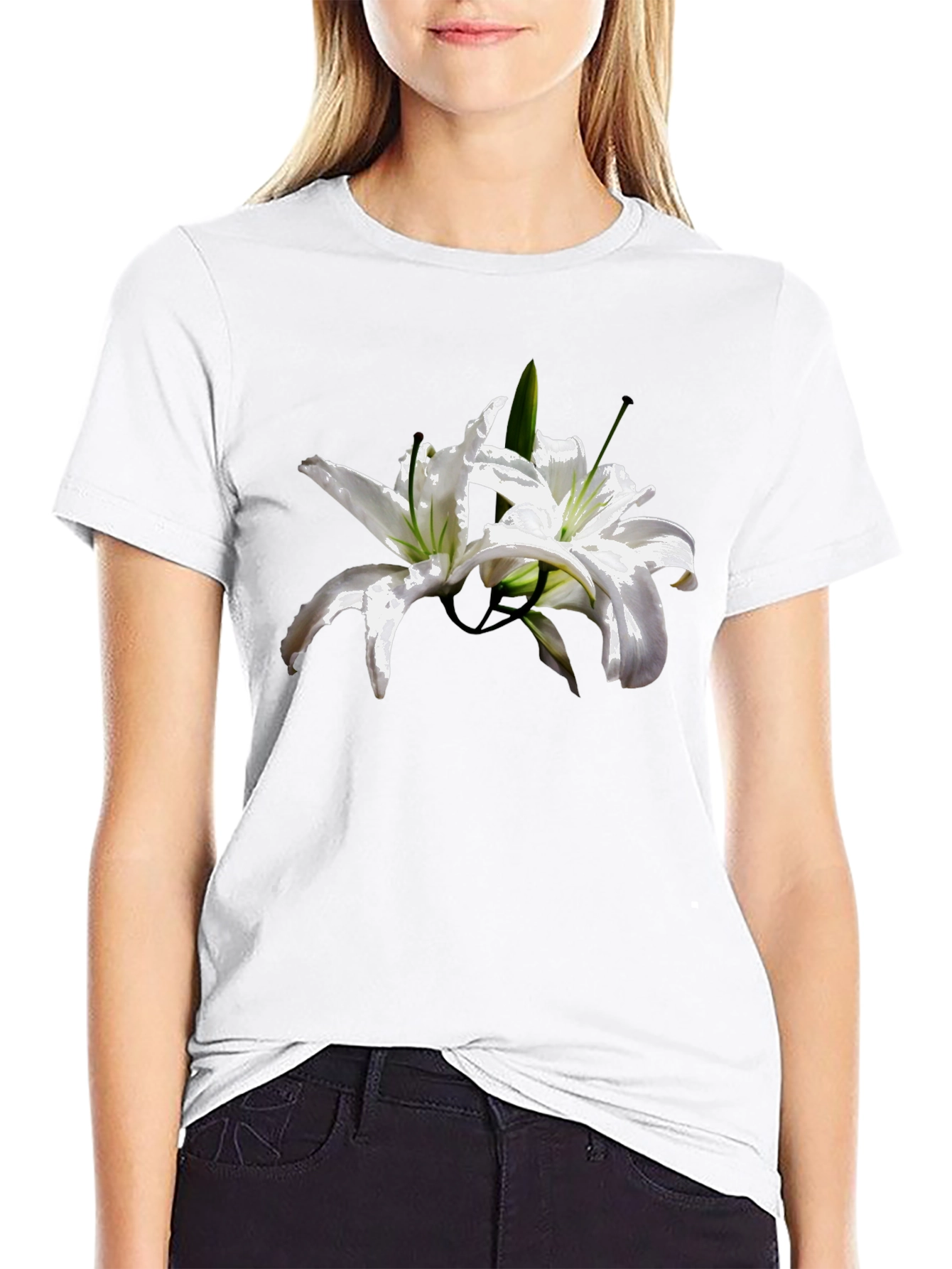 Floral Lily Graphic Tee - Stylish Black T-Shirt
