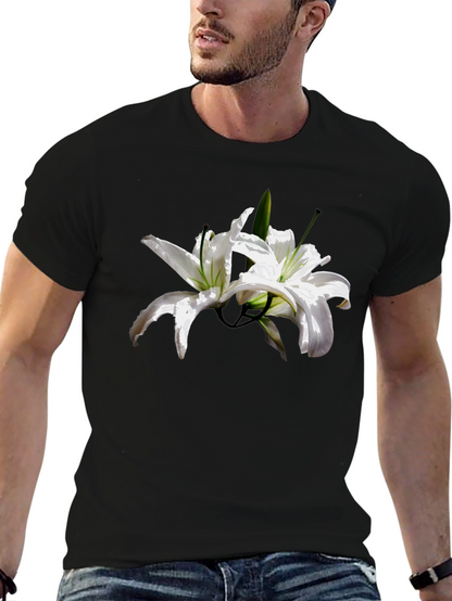 Floral Lily Graphic Tee - Stylish Black T-Shirt