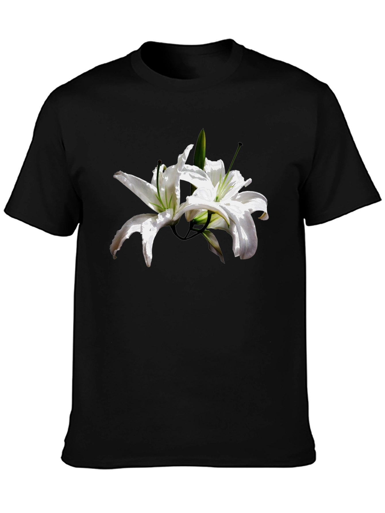 Floral Lily Graphic Tee - Stylish Black T-Shirt