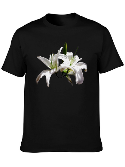 Floral Lily Graphic Tee - Stylish Black T-Shirt