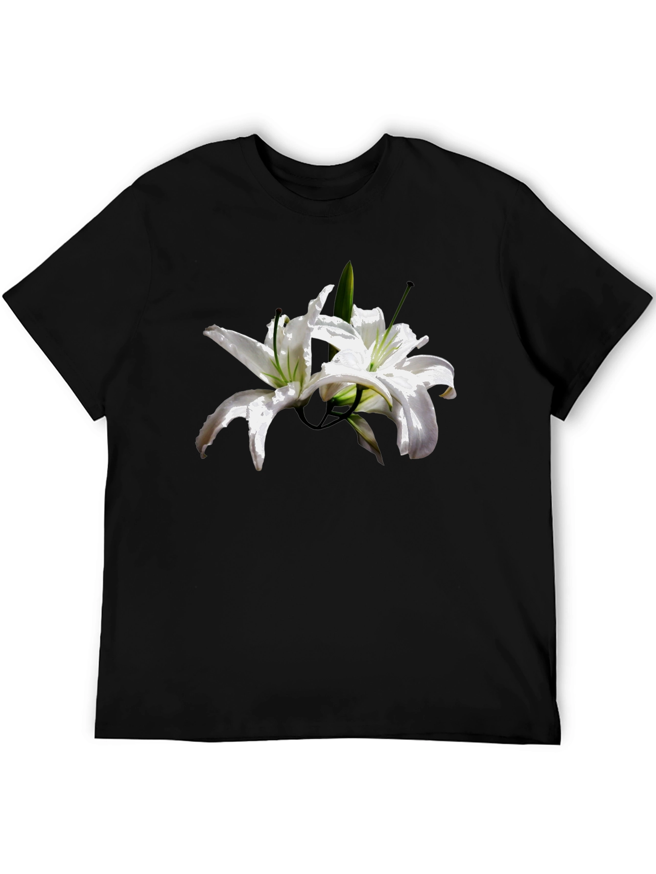 Floral Lily Graphic Tee - Stylish Black T-Shirt