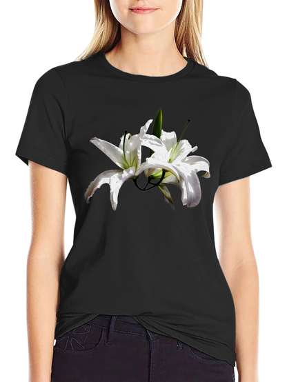 Floral Lily Graphic Tee - Stylish Black T-Shirt