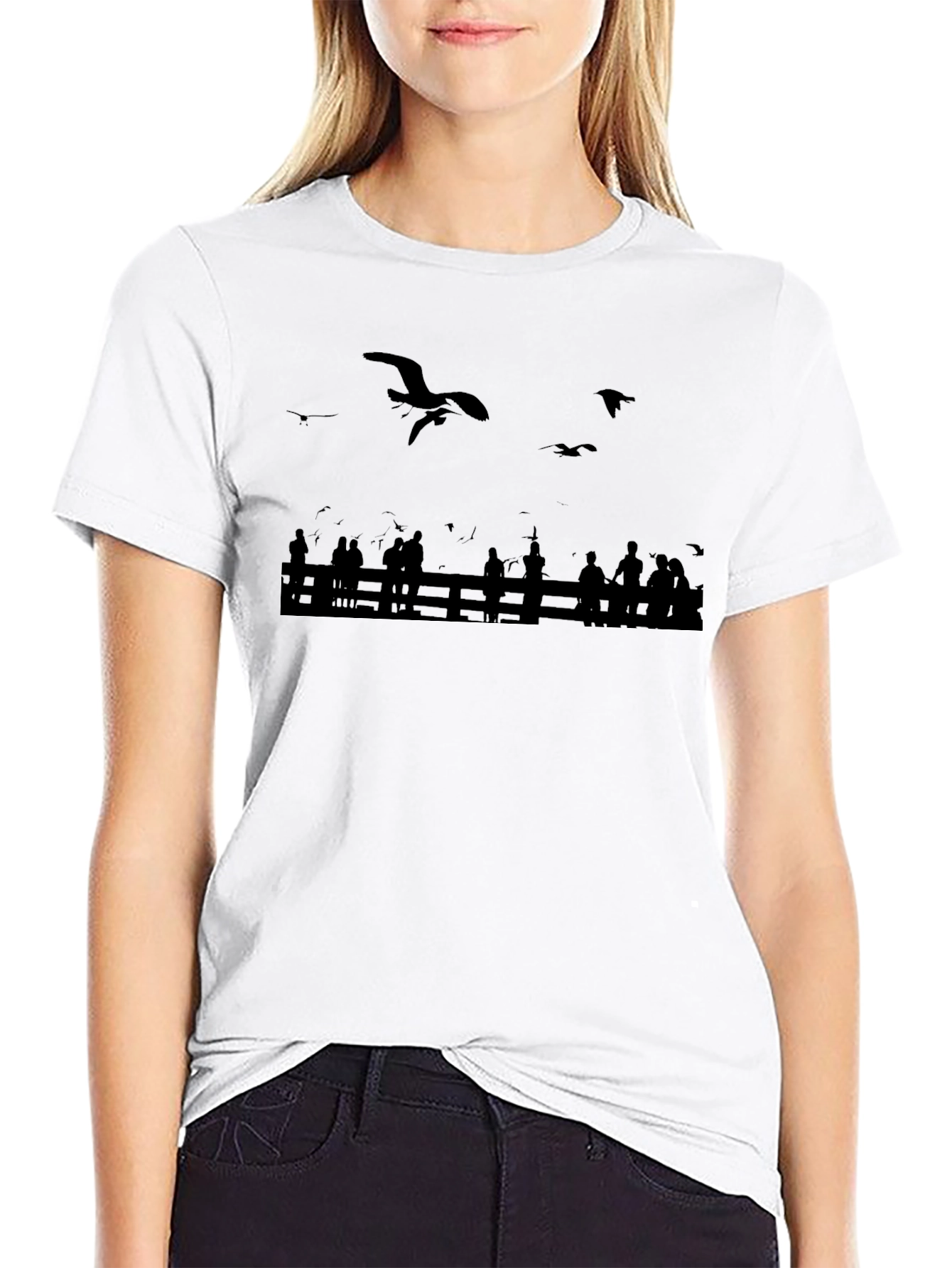 Seagull Scene Graphic Tee - Black