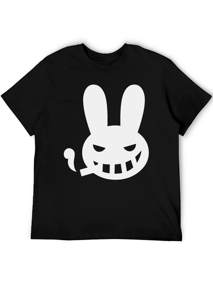 Mens Black T-Shirt - Smoking Rabbit Graphic Tee