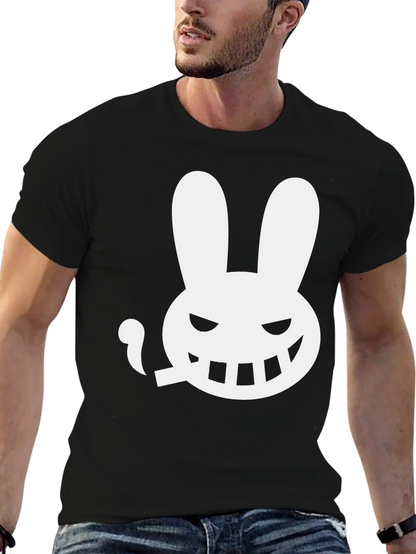Mens Black T-Shirt - Smoking Rabbit Graphic Tee
