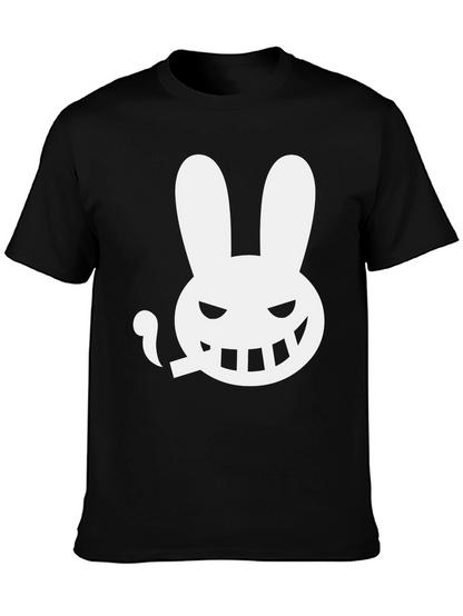 Mens Black T-Shirt - Smoking Rabbit Graphic Tee