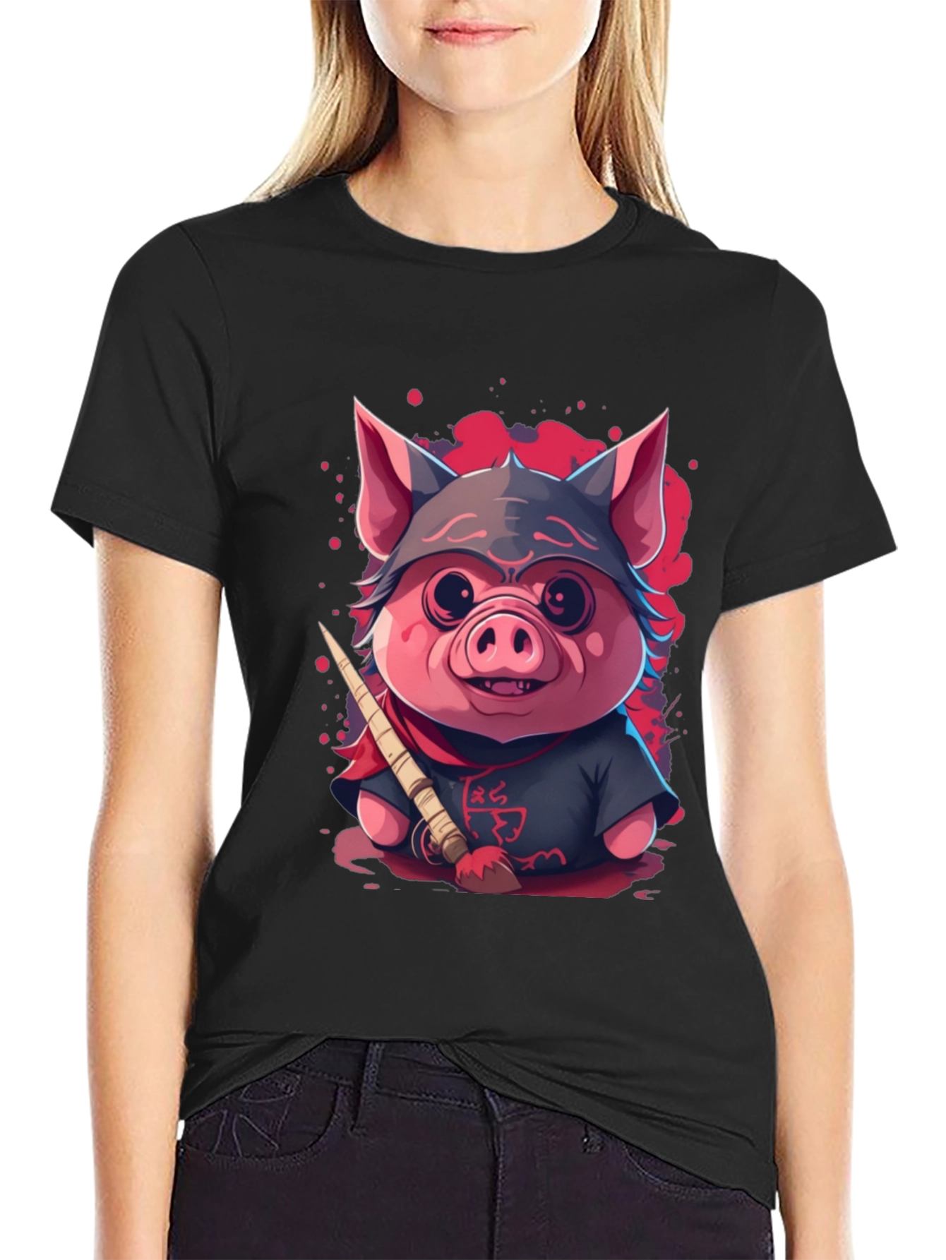 Ninja Pig Graphic T-Shirt - Black