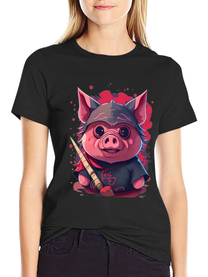 Ninja Pig Graphic T-Shirt - Black