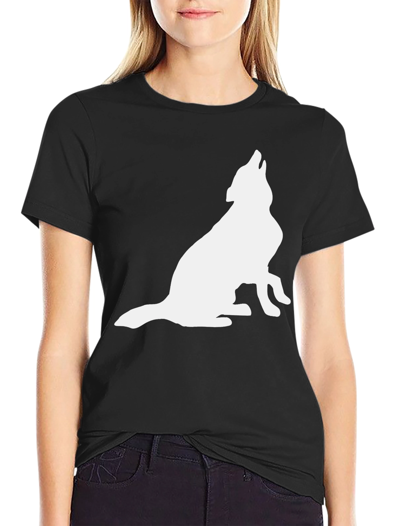 Mens Black Wolf Silhouette Graphic Tee