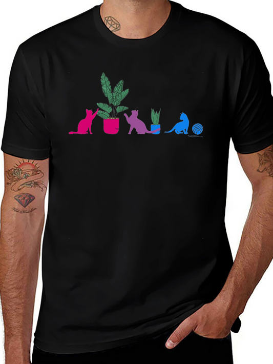 Bi Pride Cats & Plants Black T-Shirt