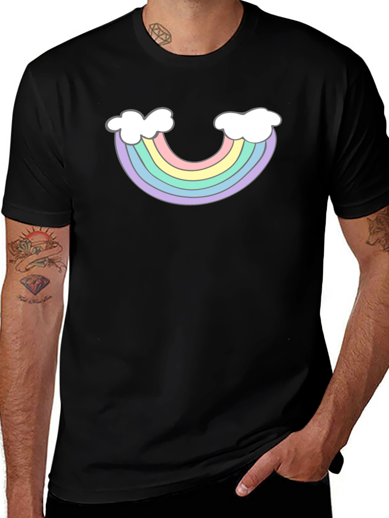 Rainbow Cloud Graphic T-Shirt - Black