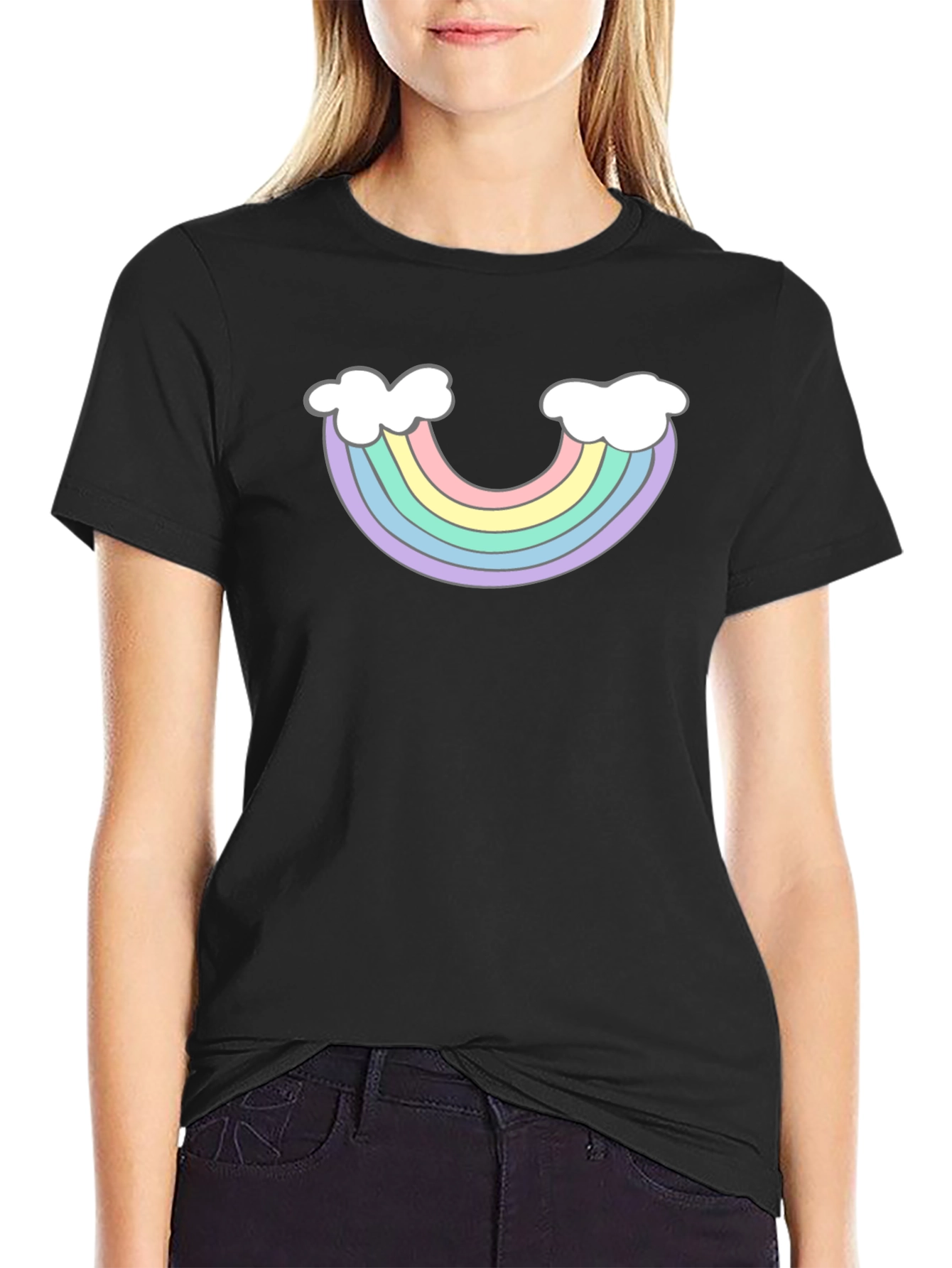 Rainbow Cloud Graphic T-Shirt - Black