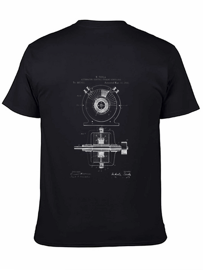 Tesla Blueprint Graphic T-Shirt - Black