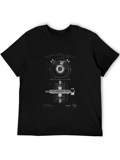 Tesla Blueprint Graphic T-Shirt - Black