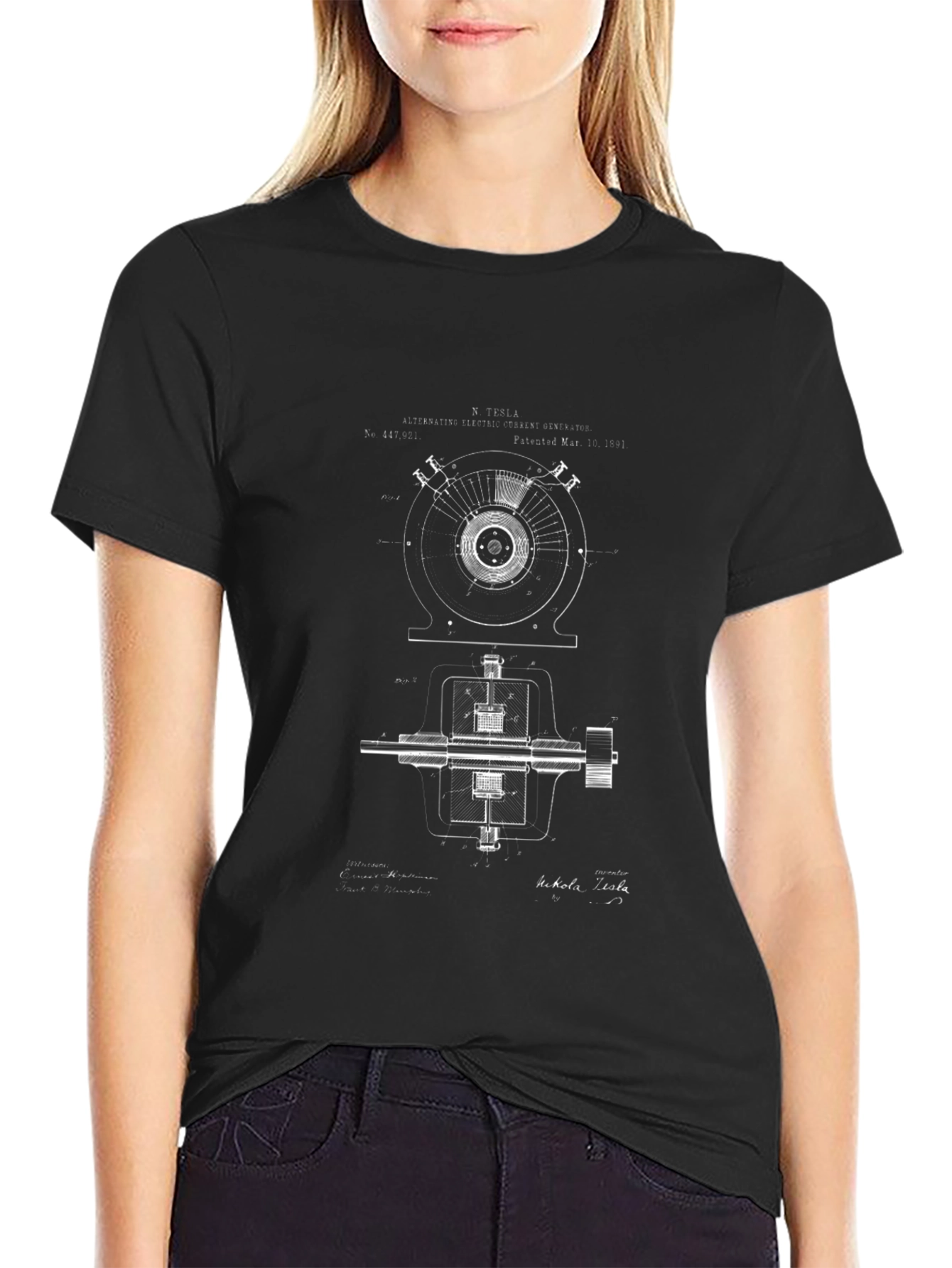 Tesla Blueprint Graphic T-Shirt - Black
