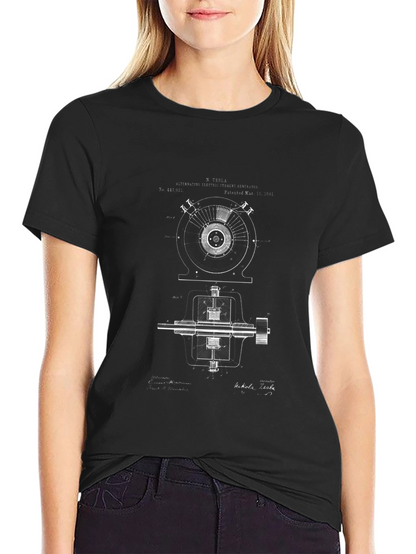 Tesla Blueprint Graphic T-Shirt - Black